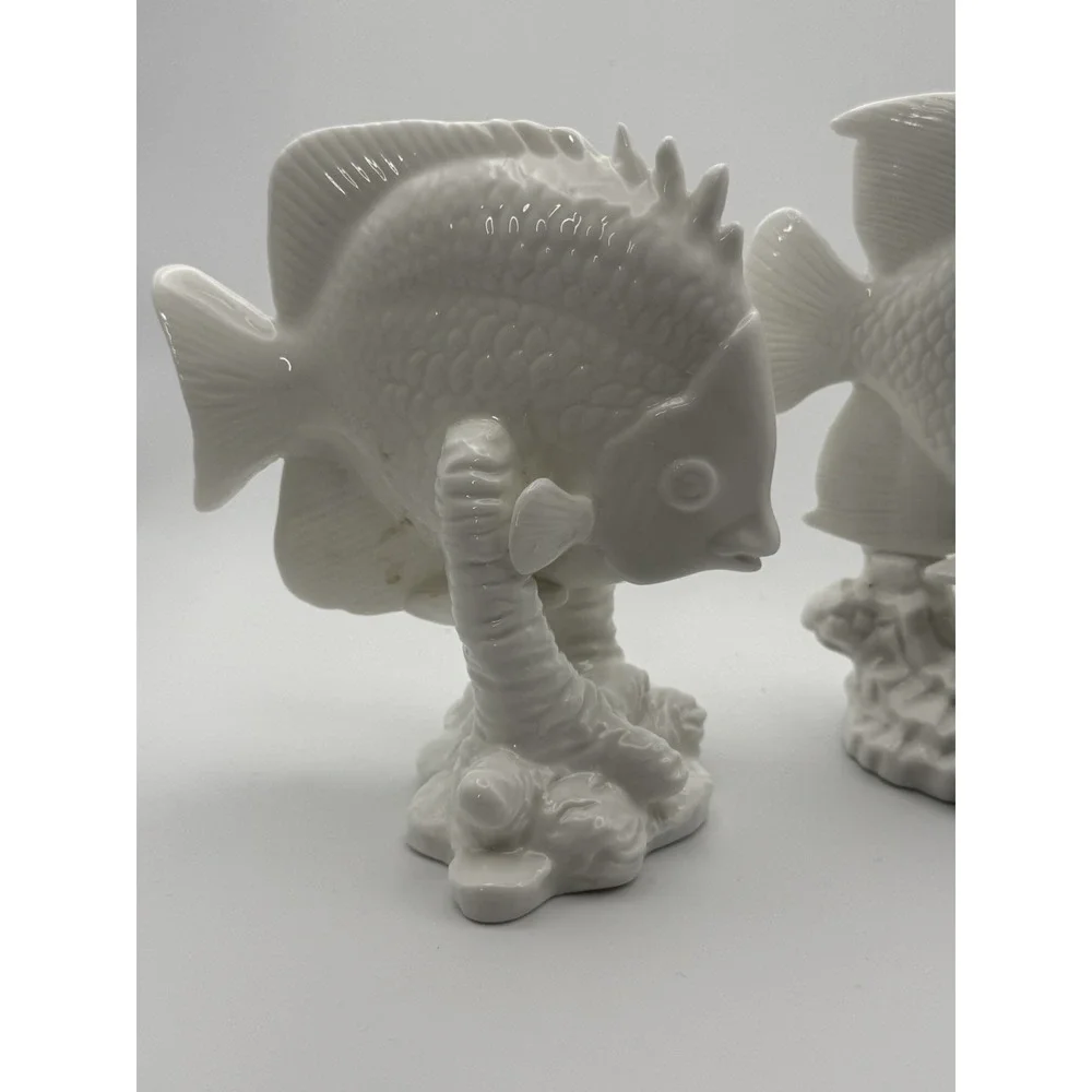Coastal Lot 2 Angelfish Fine Bone China By Andrea Sadak Glossy White Fish EUC
